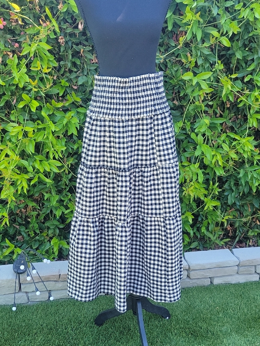 Maeve Black and White Gingham Cottagecore Western Rodeo Maxi Skirt